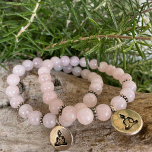 Mala Armband Rosenquarz 21 Perlen Ø 6-7 mm mit Buddha – Herzchakra Schmuck,Avalon NatureArt Seelenkunst und Esoterik Shop