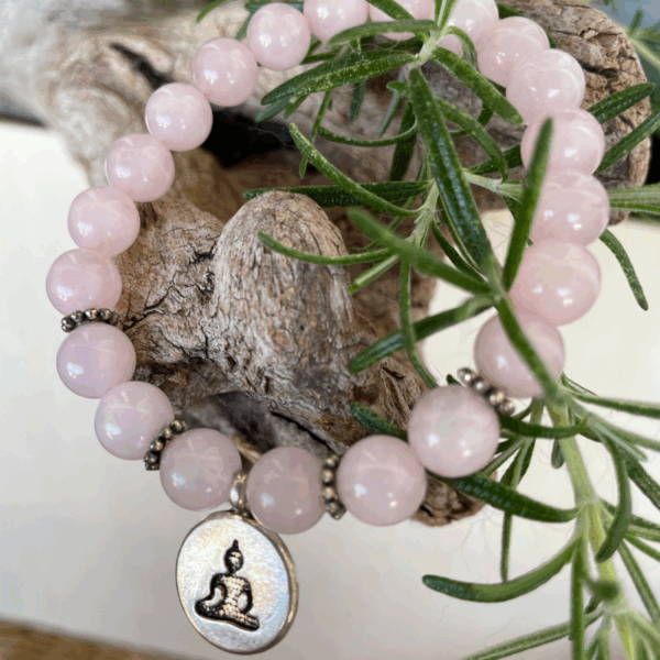 Mala Armband Rosenquarz 6-7 mm mit Buddha – Herzchakra Schmuck,Avalon NatureArt Seelenkunst und Esoterik Shop