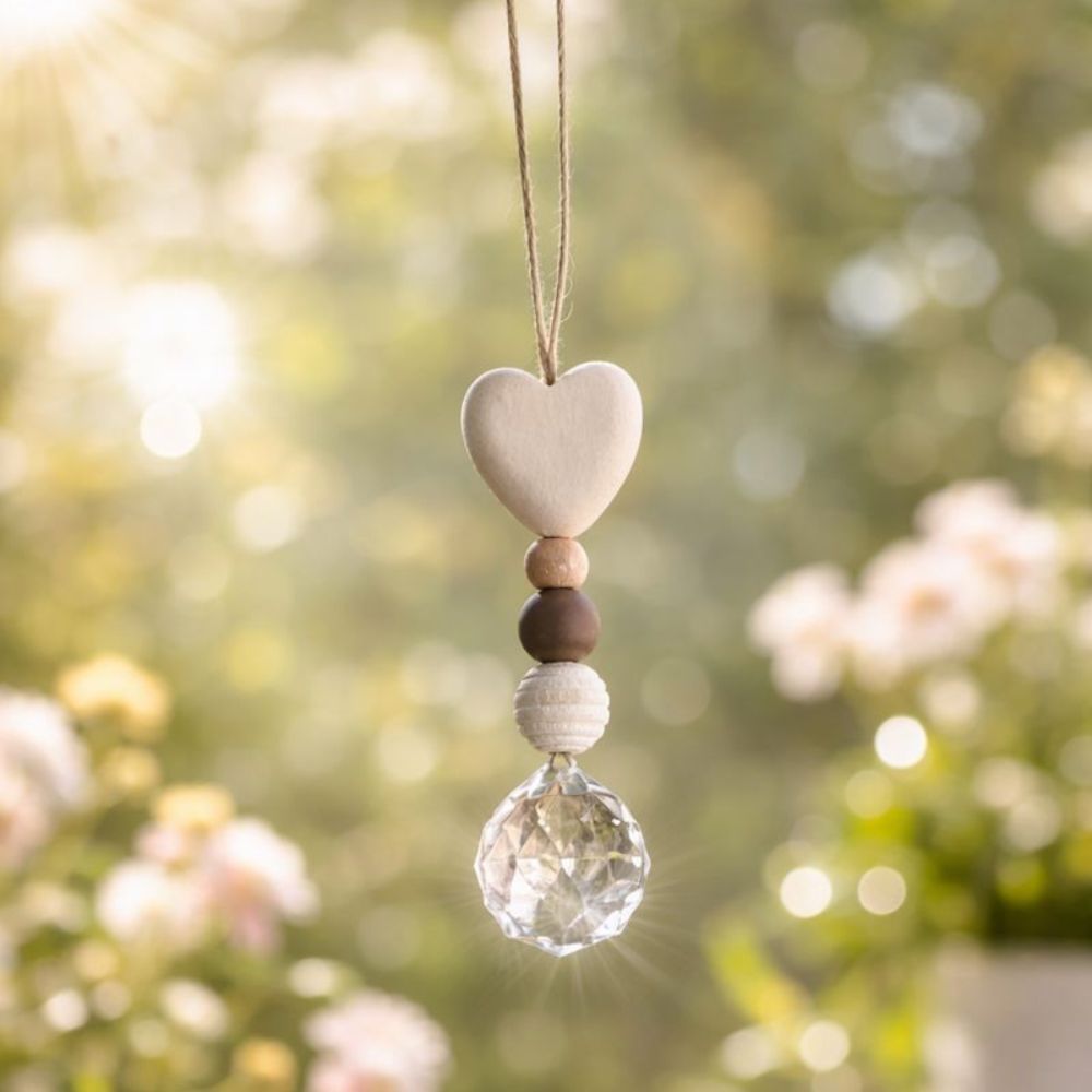 Suncatcher HerznGlaskristall Holzperlen