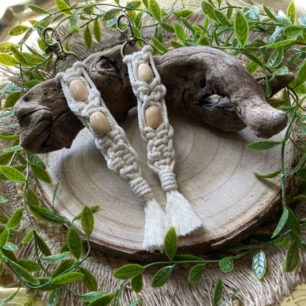 Makramee Schlüsselanhänger Holzperlen Oval,Avalon NatureArt - Reiki & Esoterik Shop